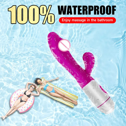 Vibrador Rabbit Recargable, Dildo Dual con Vibración, Masajeador de Punto G y Clítoris, Juguete Sexual para Mujeres