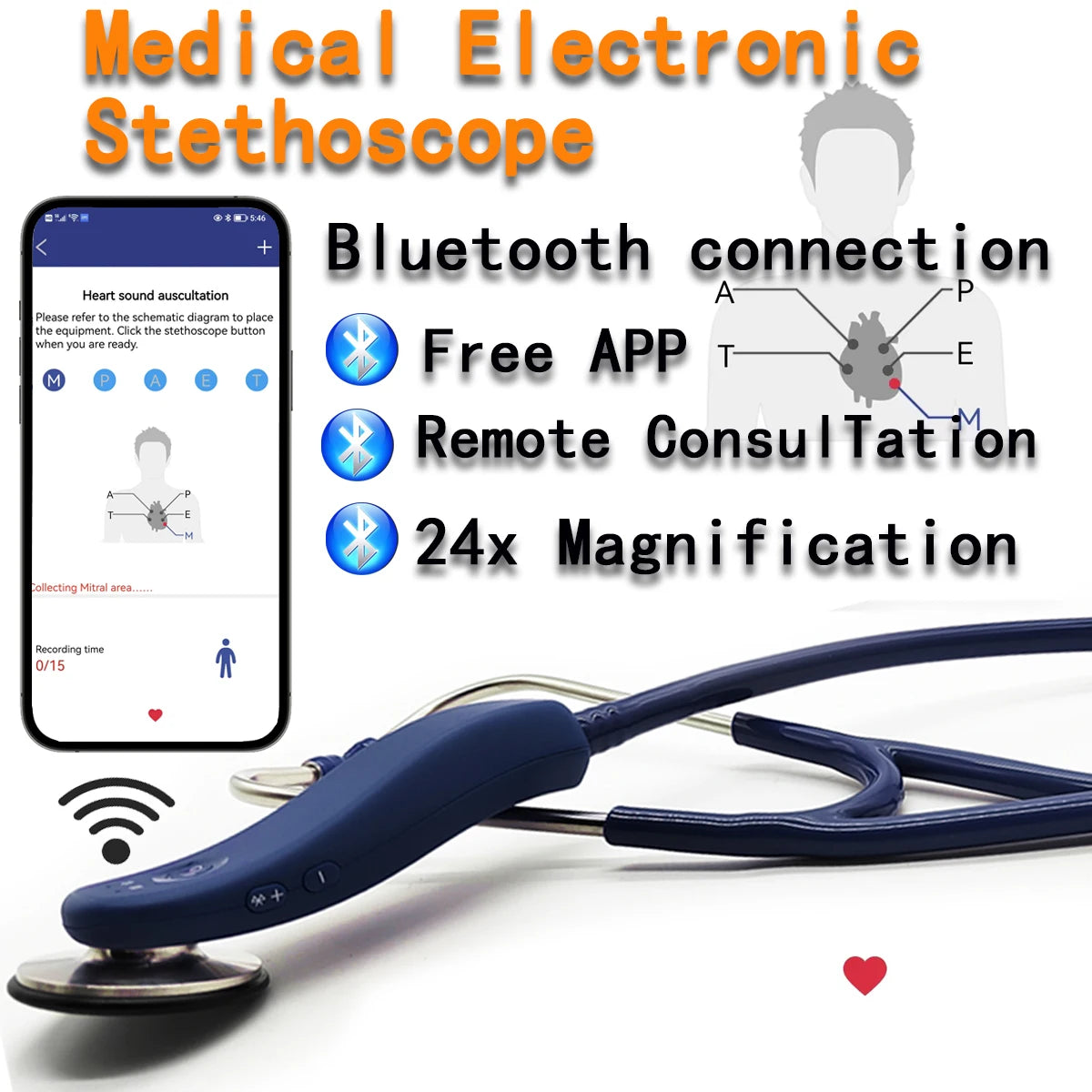 Estetoscopio Digital Inteligente Bluetooth Médico | Grabación, Almacenamiento y Consulta Remota | Ideal para Doctores y Enfermeros