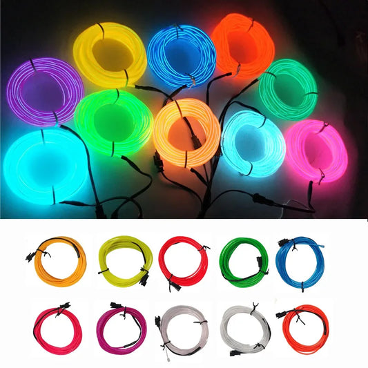 Cable LED Neon EL Glow de 10M/5M/3M/1M para Decoración Navideña y Fiesta, Accesorios DIY para Ropa y Luces de Coche