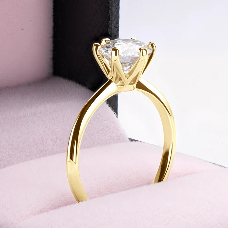 Anziw-anillo solitario de moissanita de 0,5-3,0 CT para mujer, plata 925, banda de compromiso de boda chapada en oro de 14 quilates, joyería con certificado