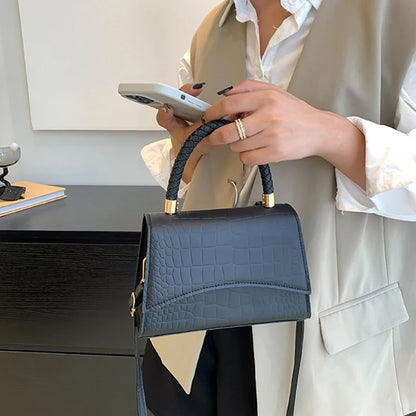 Bolso de hombro de cuero PU de color sólido para mujer, bolso pequeño de diseñador de moda, con asa superior, bolso cruzado con patrón de lujo, monedero