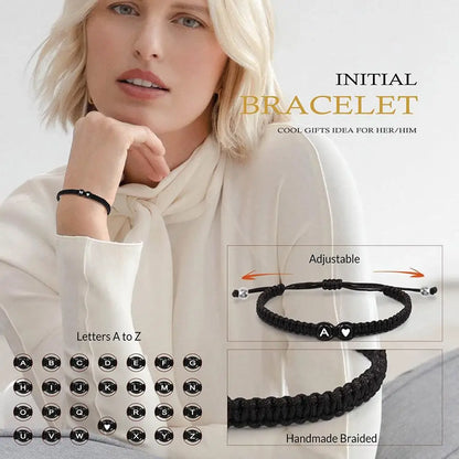 Pulsera Inicial de Corazón con Letras A-Z - Pulsera Ajustable Hecha a Mano para Mujeres y Hombres, Regalos de Amistad