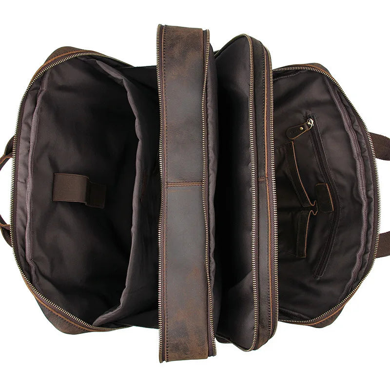 Mochila de Cuero Genuino para Laptop de 17.3 Pulgadas - Maletín de Negocios Retro para Hombre, Bolsa Grande de Viaje y Oficina