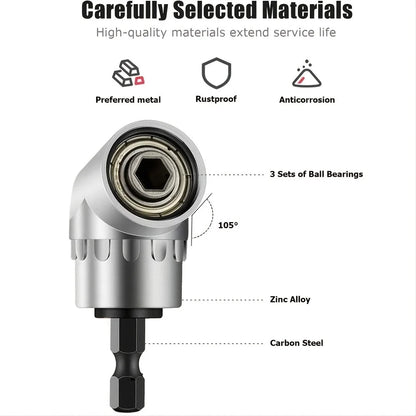 Adaptador de Socket Angular de 105 Grados para Herramientas de Mano | Set de Extensión de 3 Piezas para Taladros y Destornilladores