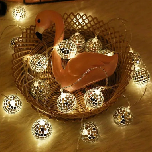 Cadena de Luces Espejo Disco 1.5m - Decoración Retro de Fiesta Disco Años 70s y 80s, Guirnalda para Cumpleaños de Adultos, Bodas y Hogar