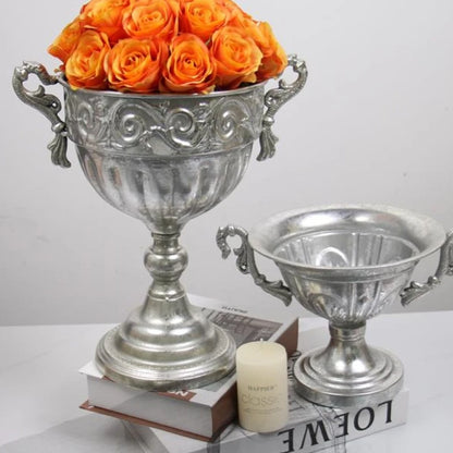 Maceta Clásica de Hierro Fundido para Boda – Jarrón Decorativo para Flores Secas, Adorno para el Hogar y Hotel, Vajilla Plateada