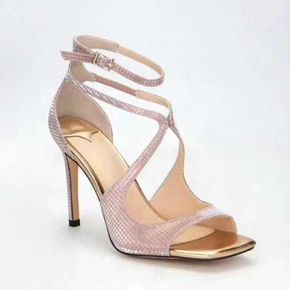 Zapatos de Tacón Stiletto de Alta Calidad con Estilo de Hada - Sandalias Abiertas con Cordones, Elegantes y Sexys para Bodas