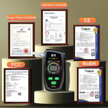 R&D RD900 Alcohol Tester Rechargeable Digital Breath Tester Breathalyzer Gas Alcohol Detector for Personal & Professional Use