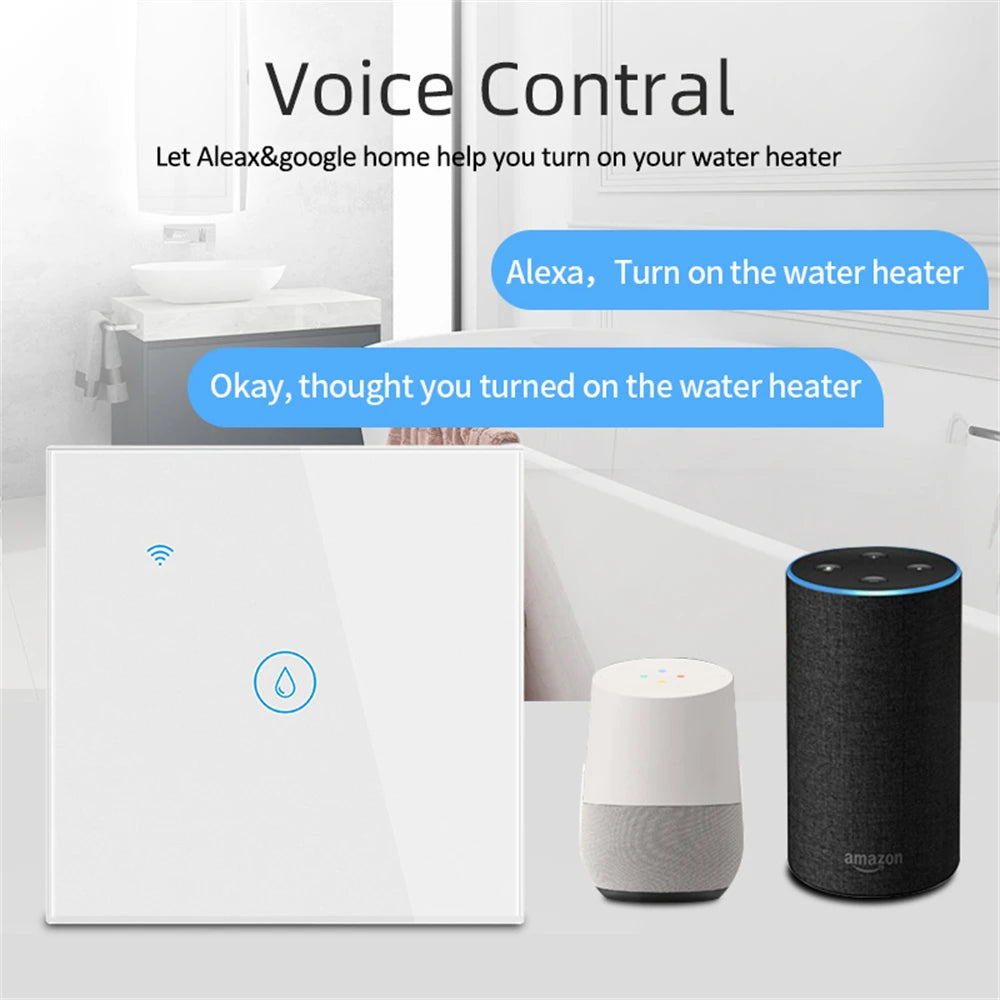 Interruptor de Pared Táctil para Calentador de Agua y A/C Wifi Inteligente Tuya 40A