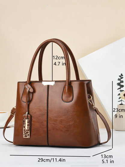 Bolsos de Mano Retro de Color Sólido para Mujer, Elegante Bolso Crossbody de Cuero PU, Bolsos de Oficina y Trabajo de Moda