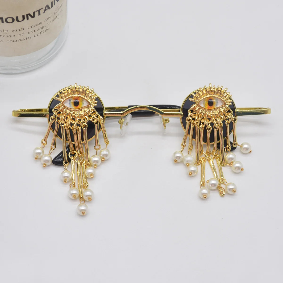 Ojo de diablo con borla de perlas para mujer, gafas de sol Vintage, Ojos de demonio, pendiente, anillo, broche personalizado, joyería de moda