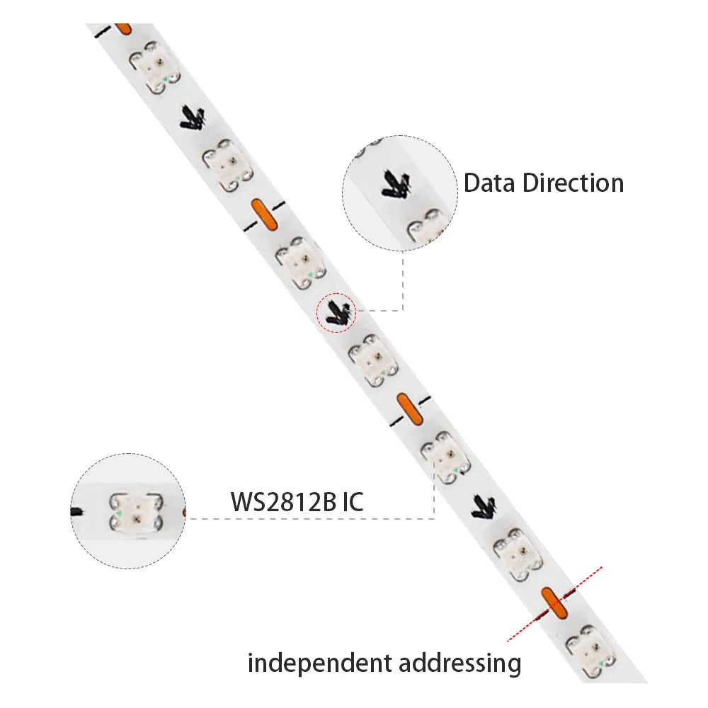 Tira LED WS2812B Ultra Delgada 2.7mm 160 LEDs/m RGBIC Enderezable DC5V/12V