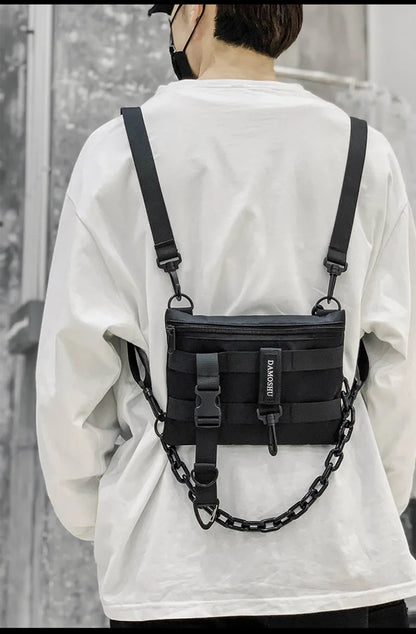 Bolsa de Pecho Táctica Funcional Unisex – Riñonera Streetwear Hip Hop, Chaleco Tactical Rig Bag Negro
