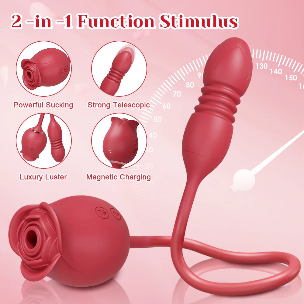 Vibrador Rosa con Movimiento de Empuje para Mujeres, Estimulador de Clítoris, Succión y Vibración para Estimulación de Pezones y Zona Íntima