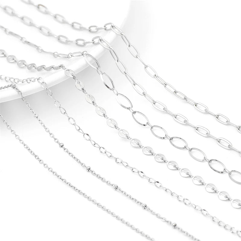 Cadena de Acero Inoxidable de 1m con Cruces y Eslabones O para Hombres y Mujeres - Joyería DIY, Pulsera y Collar de Color Plateado, Choker Punk