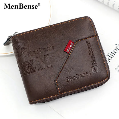 Nueva Billetera Hombre Clásica de Cuero PU con Cremallera y Bolsillo para Monedas