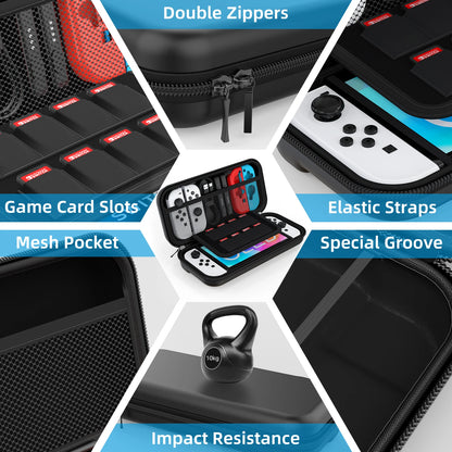 Estuche de Transporte y Kit de Accesorios 9 en 1 para Nintendo Switch OLED Modelo 2022 con Funda Protectora