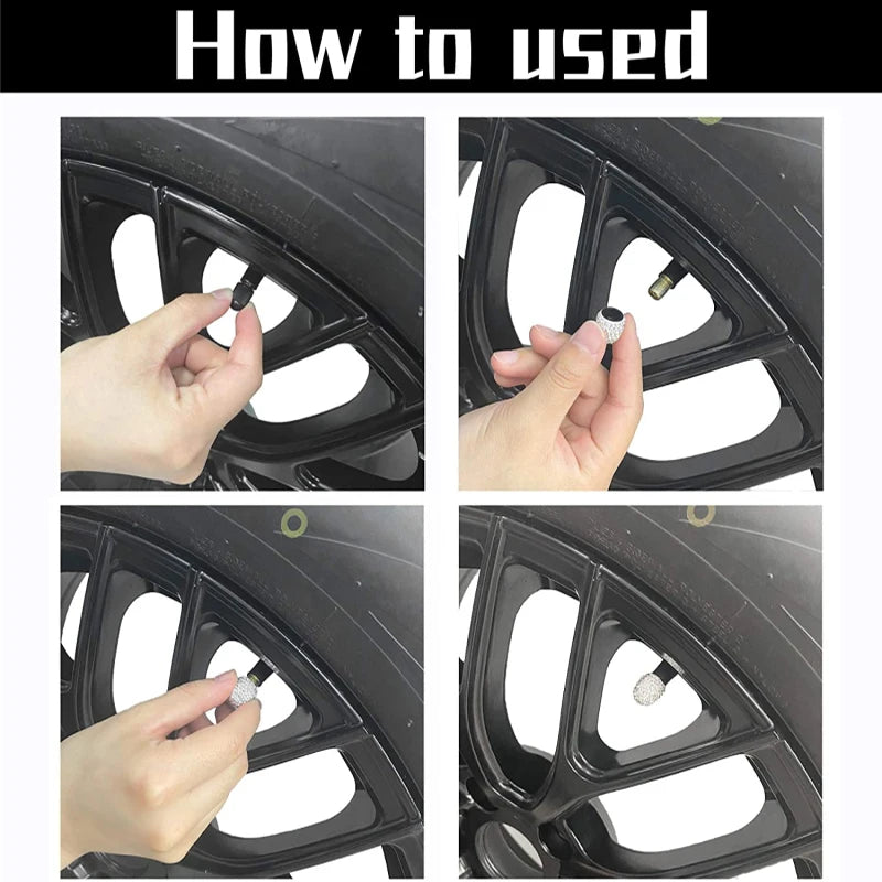 Tapas de Válvula para Llantas con Diamantes (4 piezas) – Cubierta de Válvula Antipolvo Brillante para Coche