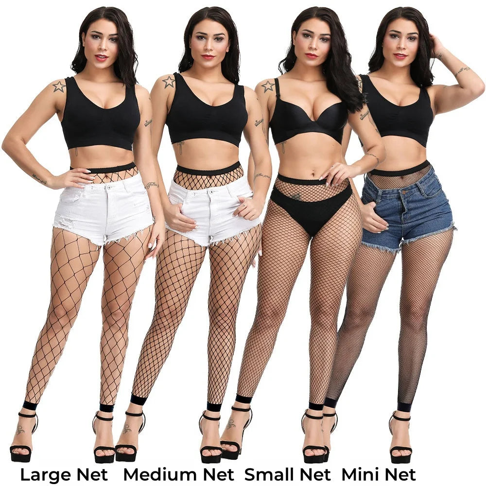 Medias de Red Sin Pie para Mujeres, Leggings Transparentes de Cintura Alta, Pantyhose Negras con Diseño de Red