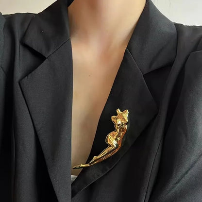 Broche Escultura Corporal Metálico Brillante para Mujer - Broche Geométrico de Moda para Fiesta y Regalos