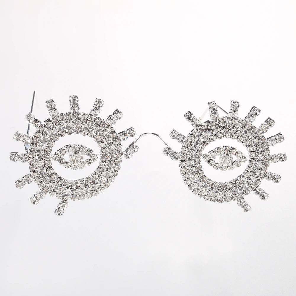 Gafas Redondas contra el Mal de Ojo para Mujer – Montura con Diamantes de Imitación, Estilo Bling para Club, Halloween y Regalos de Fiesta