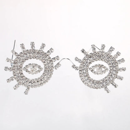 Gafas Redondas contra el Mal de Ojo para Mujer – Montura con Diamantes de Imitación, Estilo Bling para Club, Halloween y Regalos de Fiesta