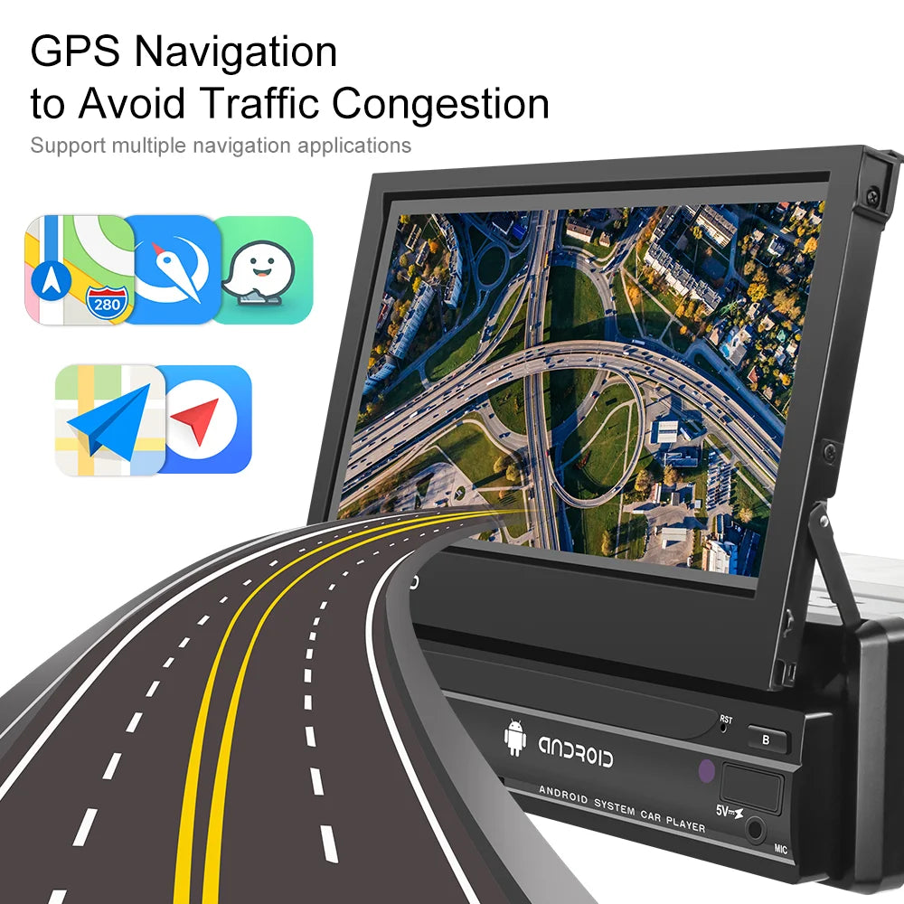 Reproductor de Radio para Automóvil TOPSOURCE 1 DIN - Android 12, Pantalla Retráctil de 7", GPS, WiFi, CarPlay, Bluetooth, FM