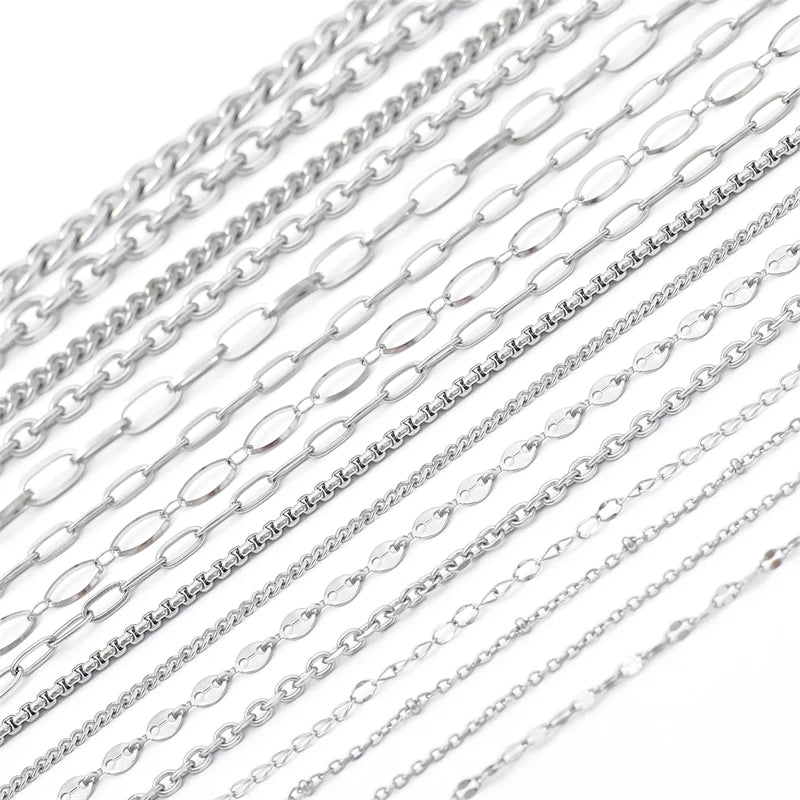 Cadena de Acero Inoxidable de 1m con Cruces y Eslabones O para Hombres y Mujeres - Joyería DIY, Pulsera y Collar de Color Plateado, Choker Punk
