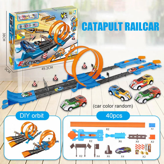 Pista de Carreras de Doble Riel con Coches de Aleación – Juguete Educativo de Carreras para Niños con Sistema de Retroceso