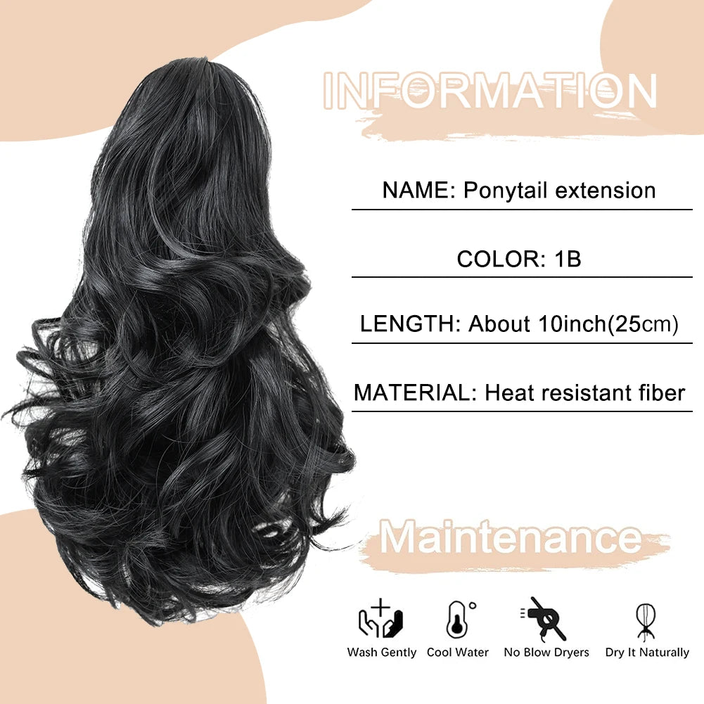 Extensión de Cola de Caballo Corta para Mujer, Pinza Ondulada Rizada de Garra Sintética, Extensión de Cabello de Cola de Caballo Corta