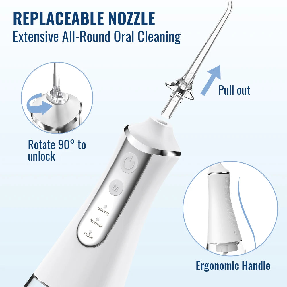 Irrigador Bucal Portátil con USB Recargable y 5 Boquillas - 300ml, 3 Modos de Funcionamiento