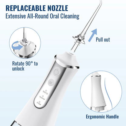 Irrigador Bucal Portátil con USB Recargable y 5 Boquillas - 300ml, 3 Modos de Funcionamiento