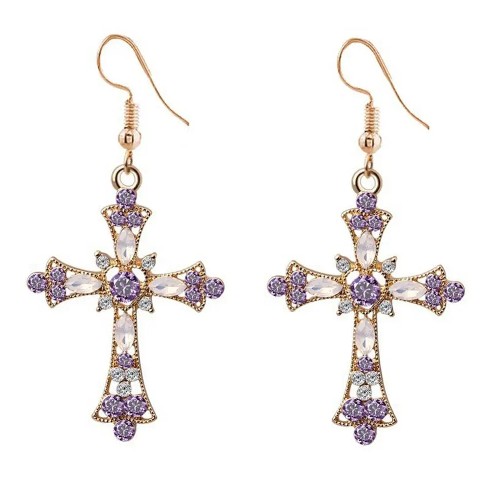 Set de Joyas para Mujer - Collar con Colgante de Cruz Incrustado con Brillantes y Aretes - Elegancia para Fiesta y Boda