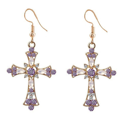 Set de Joyas para Mujer - Collar con Colgante de Cruz Incrustado con Brillantes y Aretes - Elegancia para Fiesta y Boda