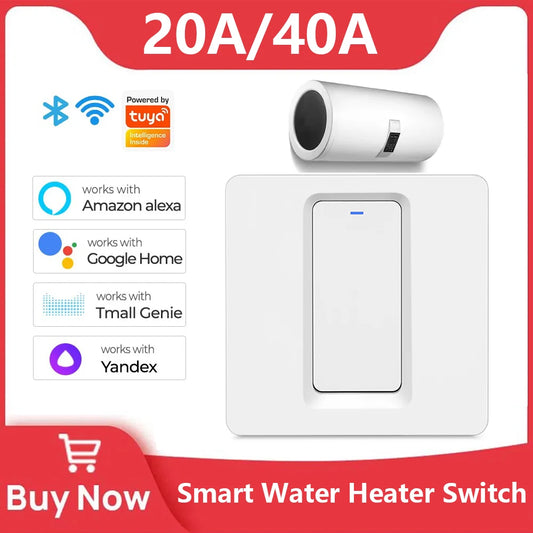 Interruptor Inteligente Wifi/Bluetooth 20A/40A Tuya para Calentadores de Agua y Aire Acondicionado - Control Remoto con Alexa y Google Home
