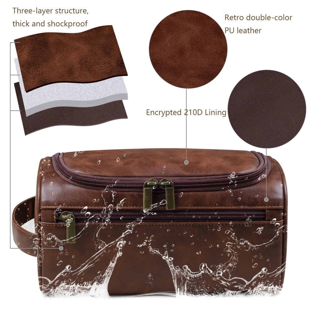 Neceser de Cuero para Hombres y Mujeres - Kit Dopp con Gancho para Viaje