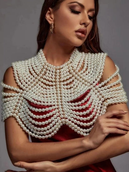 Cadena de Cuerpo de Perlas Barbiecore - Chal Nupcial, Joyería Elegante para Bodas y Fiestas (1 pieza)