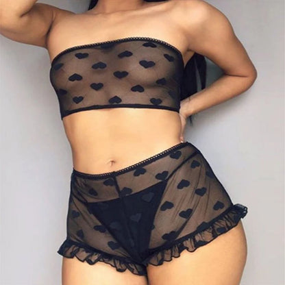 Lencería Sexy Babydoll de Encaje con Sujetador y Bragas Altas con Volantes - Conjunto de Lencería de Moda para Mujer, Ropa Interior Erótica