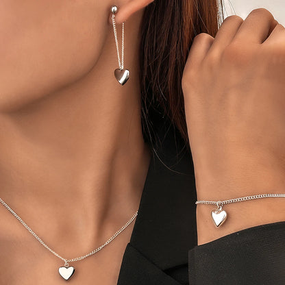 Conjunto de collar y pulsera de acero inoxidable para mujer, colgante de corazón de melocotón cúbico, joyería de moda, regalo de banquete