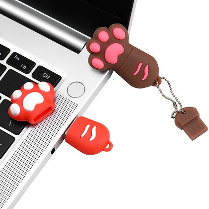 Pata de Gato USB Flash Drive | 64GB, 32GB, 16GB, 8GB | Pendrive Colorido y Portátil con Llavero Gratis | Memoria de Alta Velocidad y Durabilidad | U Disk Rojo y Azul"