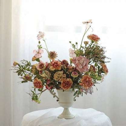 Jarrón Antiguo Blanco de Hierro Nostálgico - Contenedor de Arreglo Floral de Estilo Europeo con Asas, Decoración Vintage para Mesa