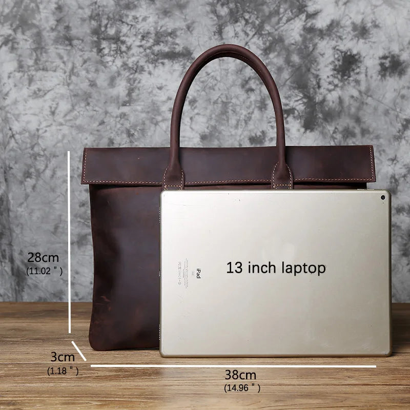 NZPJ Retro Men's Briefcase - Maletín de Cuero Crazy Horse para Laptop de 15 a 16 Pulgadas, Bolso Casual y de Negocios