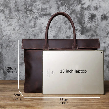 NZPJ Retro Men's Briefcase - Maletín de Cuero Crazy Horse para Laptop de 15 a 16 Pulgadas, Bolso Casual y de Negocios