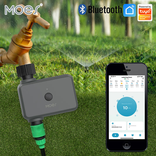 MOES Smart Tuya Bluetooth Garden Water Timer – Riego Automático Programable con Retraso por Lluvia