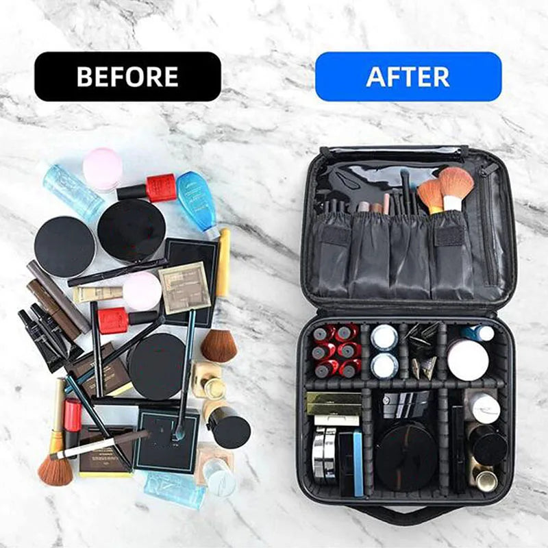Estuche de Maquillaje Impermeable para Mujer - Organizador Profesional con Compartimentos para Brochas y Herramientas de Belleza