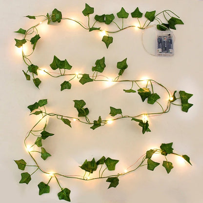 Luces de Cuerda con Hojas Verdes de Imitación – 2M a 10M de Vides Artificiales para Decoración de Bodas, Fiestas y Navidad