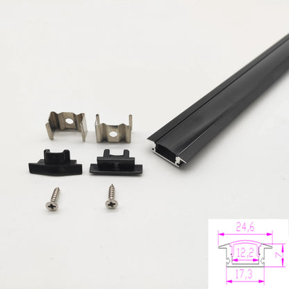 Perfil de Aluminio en Forma V/YW/U de 0.5m para Tira LED, Soporte de Canal, Cubierta DIY en Acabado Negro/Plata, Tiras de Canal de Cubierta Lechosa/Negra