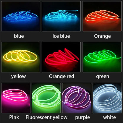 Tira LED Flexible para Interior de Coche 5M/4M/3M/2M/1M, Luces de Neón Decorativas, 12V, Luz Ambiental Universal
