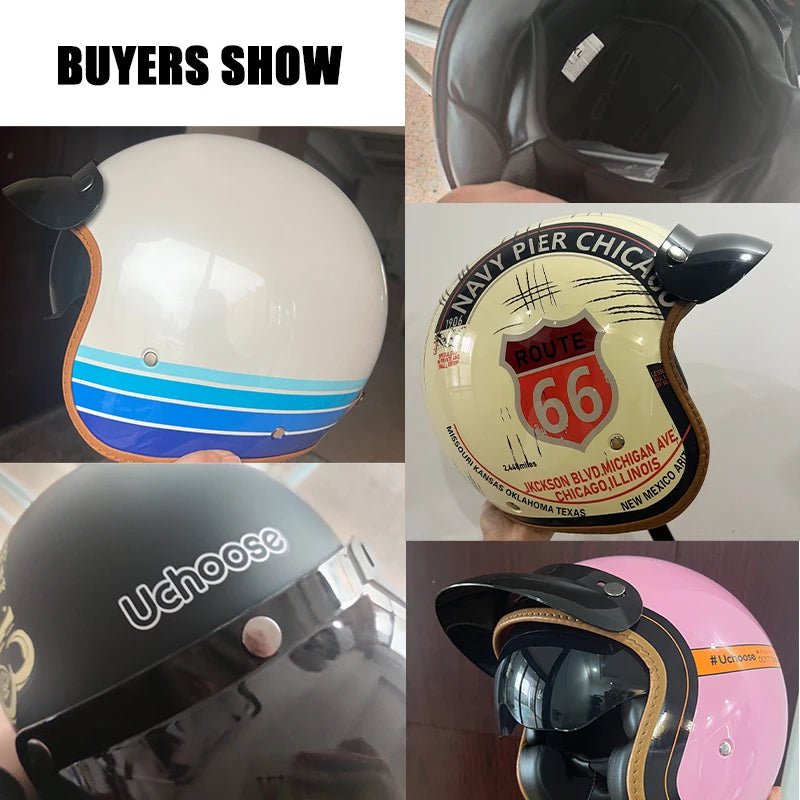 Casco de Motocicleta Retro para Hombre y Mujer, Diseño Clásico de Cara Abierta 3/4