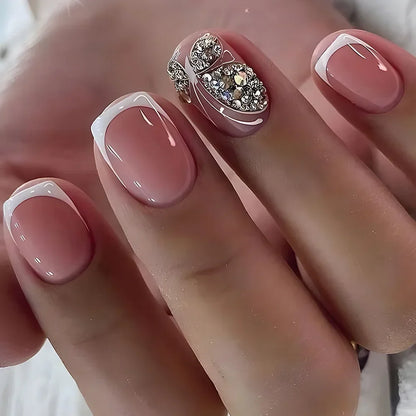 Uñas postizas blancas con degradado de 24 piezas, uñas postizas cortas cuadradas de Ballet, simples, se pueden usar al presionar, Nude uñas, arte de manicura de cobertura completa